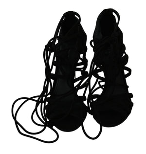 Schwarz Wildleder Riemen Stilettos Schuhe Sandalen