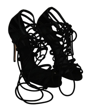 Schwarz Wildleder Riemen Stilettos Schuhe Sandalen