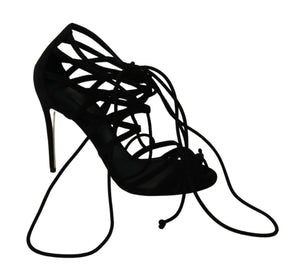 Schwarz Wildleder Riemen Stilettos Schuhe Sandalen