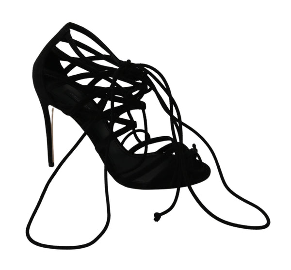 Schwarz Wildleder Riemen Stilettos Schuhe Sandalen