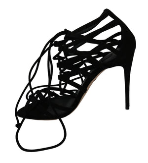 Schwarz Wildleder Riemen Stilettos Schuhe Sandalen