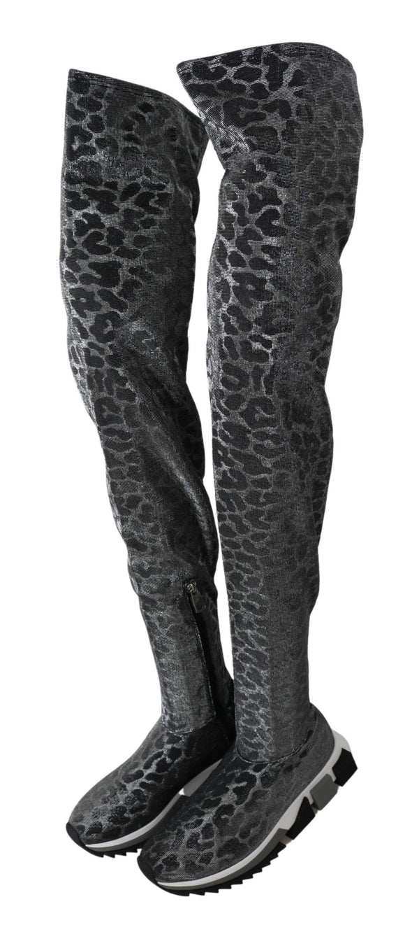 Grau Leopard High Top Sneakers Booties Schuhe