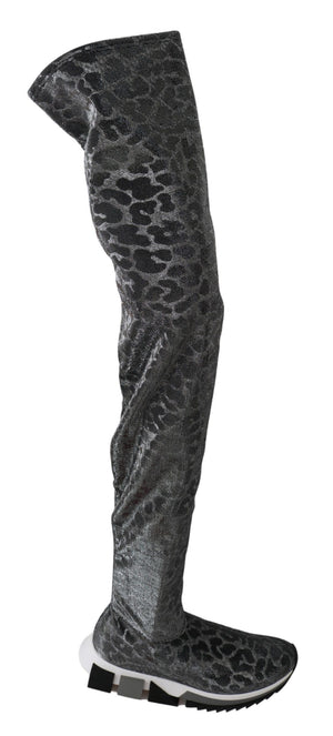 Grau Leopard High Top Sneakers Booties Schuhe