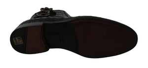 Schwarzes Krokodilleder Derby Stiefel Schuhe