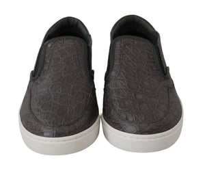 Graues Leder Flache Kaiman Herren Loafers Schuhe