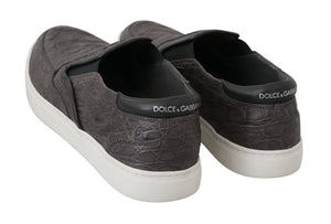 Graues Leder Flache Kaiman Herren Loafers Schuhe