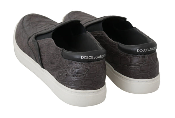 Graues Leder Flache Kaiman Herren Loafers Schuhe