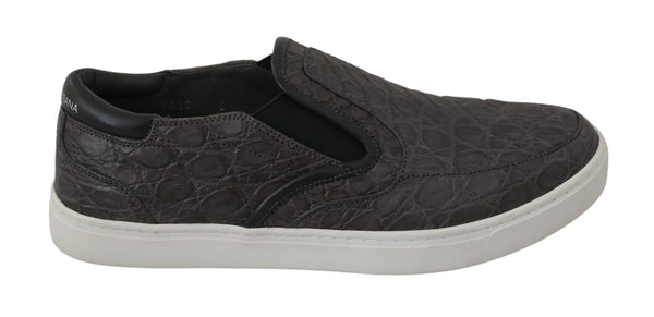 Graues Leder Flache Kaiman Herren Loafers Schuhe