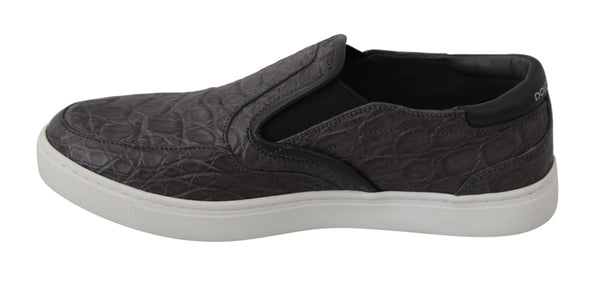 Graues Leder Flache Kaiman Herren Loafers Schuhe