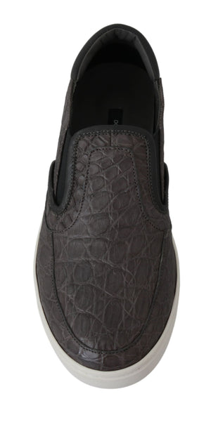 Graues Leder Flache Kaiman Herren Loafers Schuhe