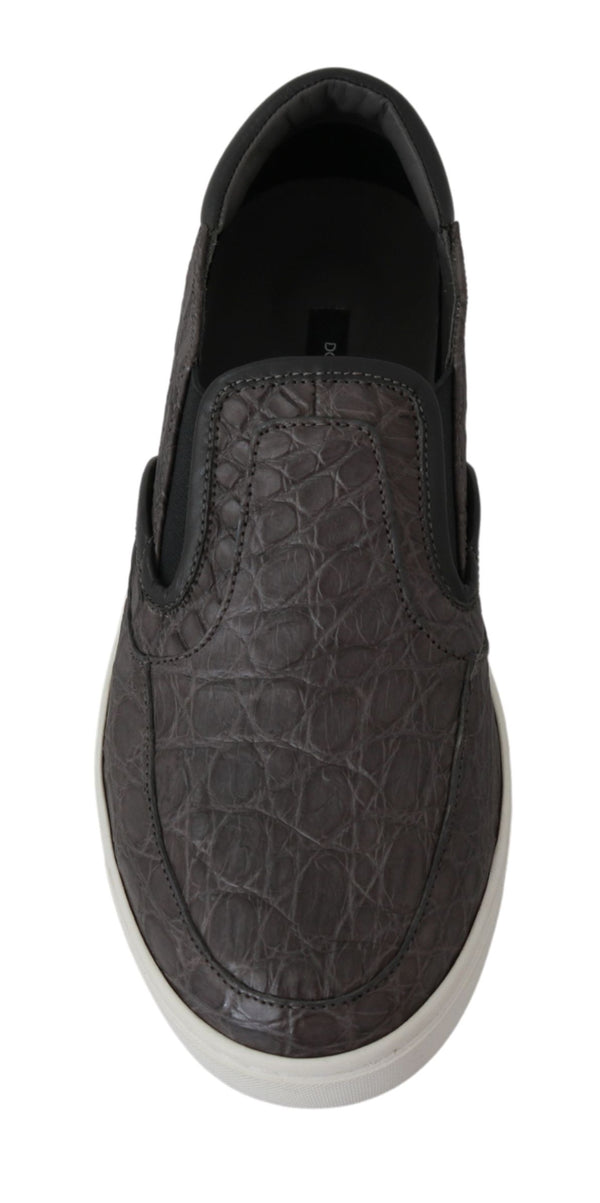 Graues Leder Flache Kaiman Herren Loafers Schuhe