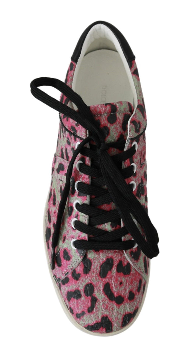Rosa Leopard Print Training Leder Flache Turnschuhe