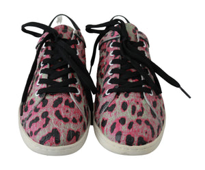 Rosa Leopard Print Training Leder Flache Turnschuhe