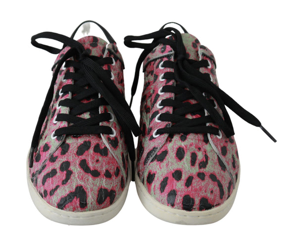 Rosa Leopard Print Training Leder Flache Turnschuhe