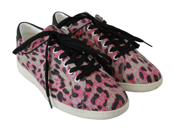 Rosa Leopard Print Training Leder Flache Turnschuhe