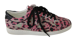 Rosa Leopard Print Training Leder Flache Turnschuhe
