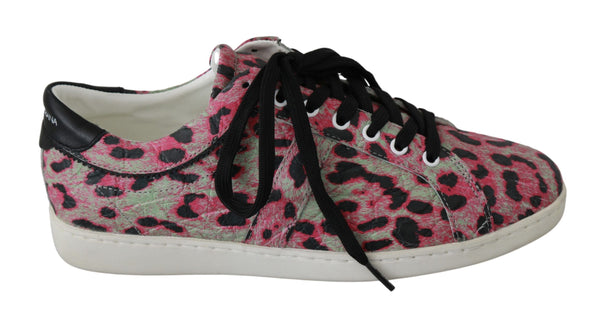 Rosa Leopard Print Training Leder Flache Turnschuhe