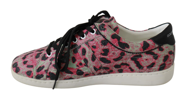 Rosa Leopard Print Training Leder Flache Turnschuhe