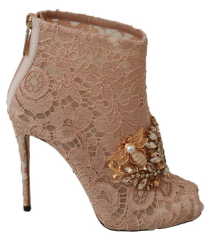 Rosa Kristall Spitze Booties Stilettos Schuhe
