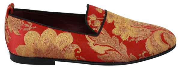 Rot Gold Brokat Hausschuhe Loafers Schuhe