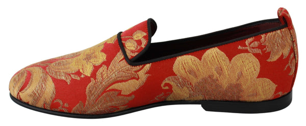 Rot Gold Brokat Hausschuhe Loafers Schuhe