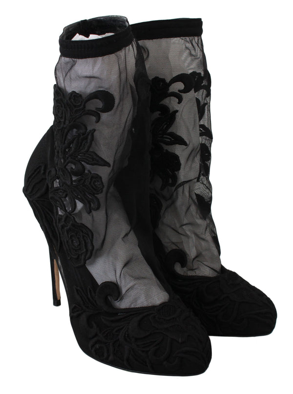 Schwarz Rosen Stilettos Booties Socken Schuhe