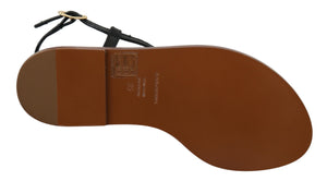 Schwarzes Leder Münzen Flip Flops Sandalen Schuhe