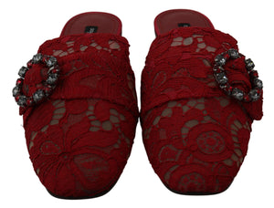 Rote Spitze Kristall Slide On Flats Schuhe