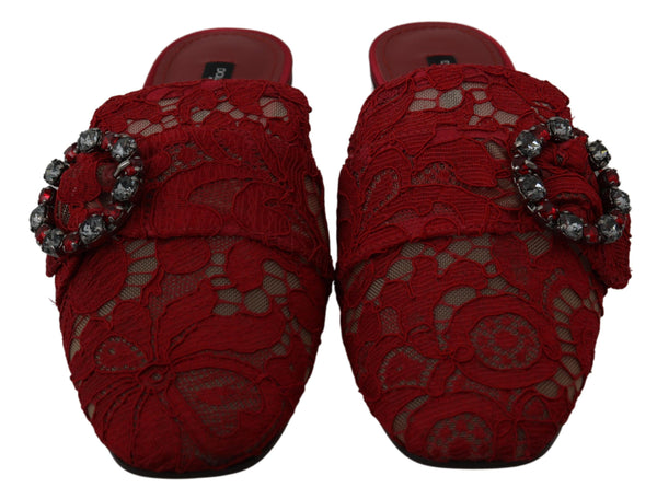 Rote Spitze Kristall Slide On Flats Schuhe