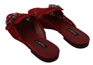 Rote Spitze Kristall Slide On Flats Schuhe