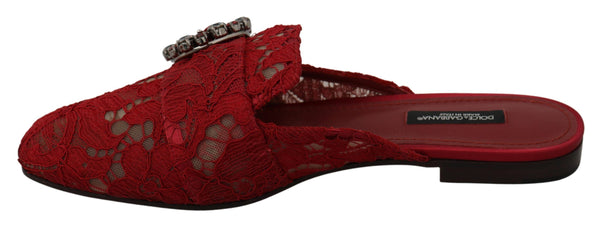 Rote Spitze Kristall Slide On Flats Schuhe