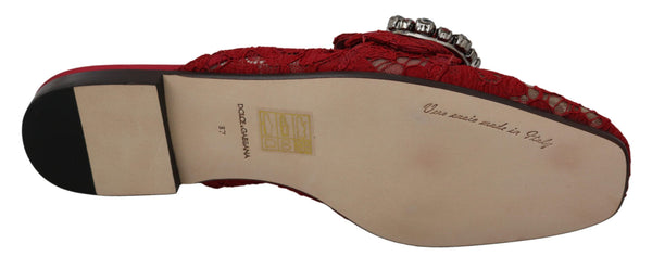 Rote Spitze Kristall Slide On Flats Schuhe