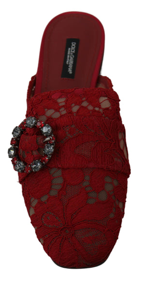 Rote Spitze Kristall Slide On Flats Schuhe