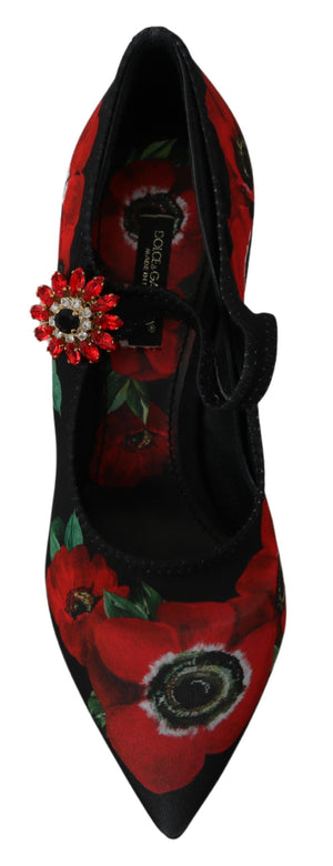 Schwarz Rot Floral Mary Janes Pumps Schuhe