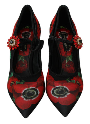 Schwarz Rot Floral Mary Janes Pumps Schuhe