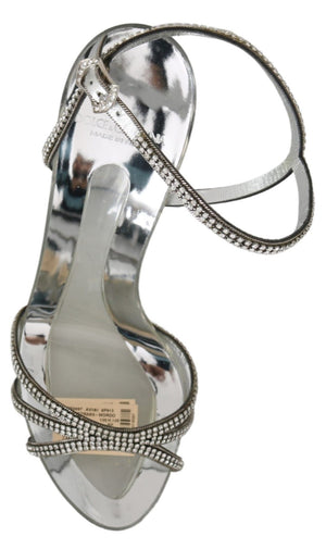 Silberne Kristall-Knöchelriemen-Sandalen Schuhe
