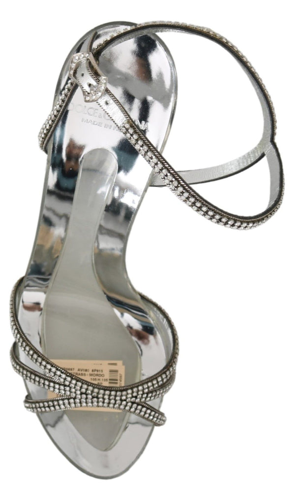 Silberne Kristall-Knöchelriemen-Sandalen Schuhe