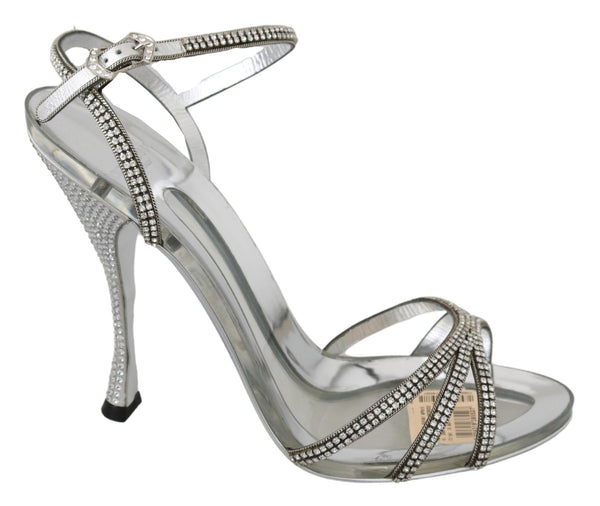 Silberne Kristall-Knöchelriemen-Sandalen Schuhe