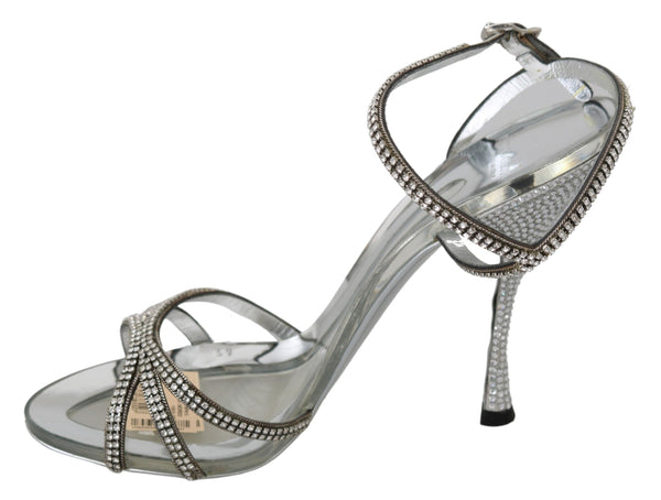 Silberne Kristall-Knöchelriemen-Sandalen Schuhe
