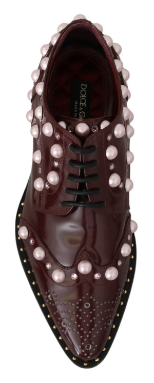 Bordeaux Leder Kristall Perlen Formelle Schuhe