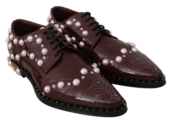 Bordeaux Leder Kristall Perlen Formelle Schuhe