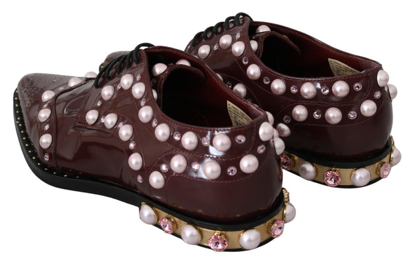 Bordeaux Leder Kristall Perlen Formelle Schuhe