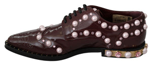Bordeaux Leder Kristall Perlen Formelle Schuhe