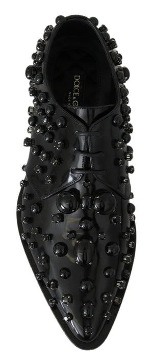 Schwarz Leder Kristalle Kleid Broque Schuhe