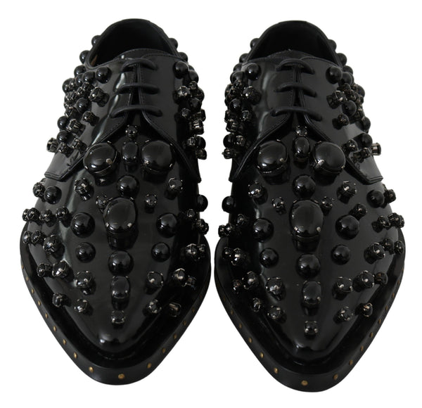 Schwarz Leder Kristalle Kleid Broque Schuhe