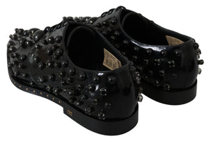 Schwarz Leder Kristalle Kleid Broque Schuhe