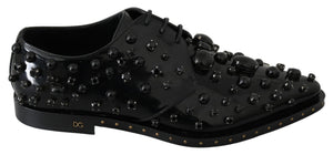 Schwarz Leder Kristalle Kleid Broque Schuhe