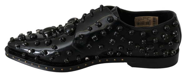 Schwarz Leder Kristalle Kleid Broque Schuhe