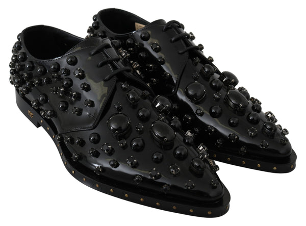 Schwarz Leder Kristalle Kleid Broque Schuhe