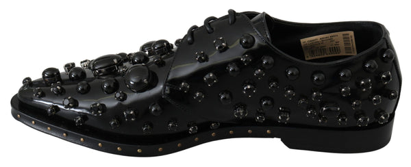 Schwarz Leder Kristalle Kleid Broque Schuhe